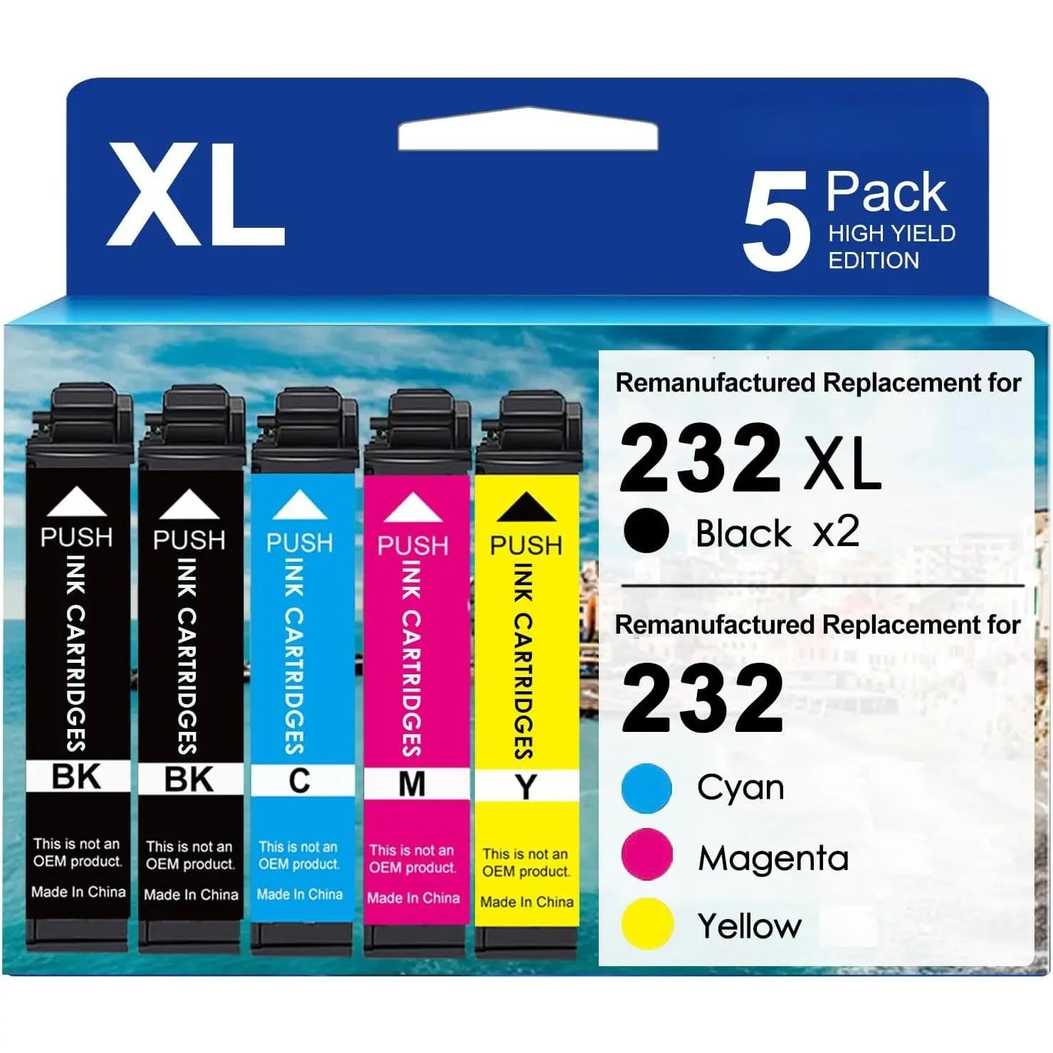 Remanufactured  for Epson 232XL Ink  Combo Pack 232 XL with Expression  XP-4200 XP-4205 WF-2930 WF-2950 (2 Black Cyan Magenta Yellow, 5 Pack)