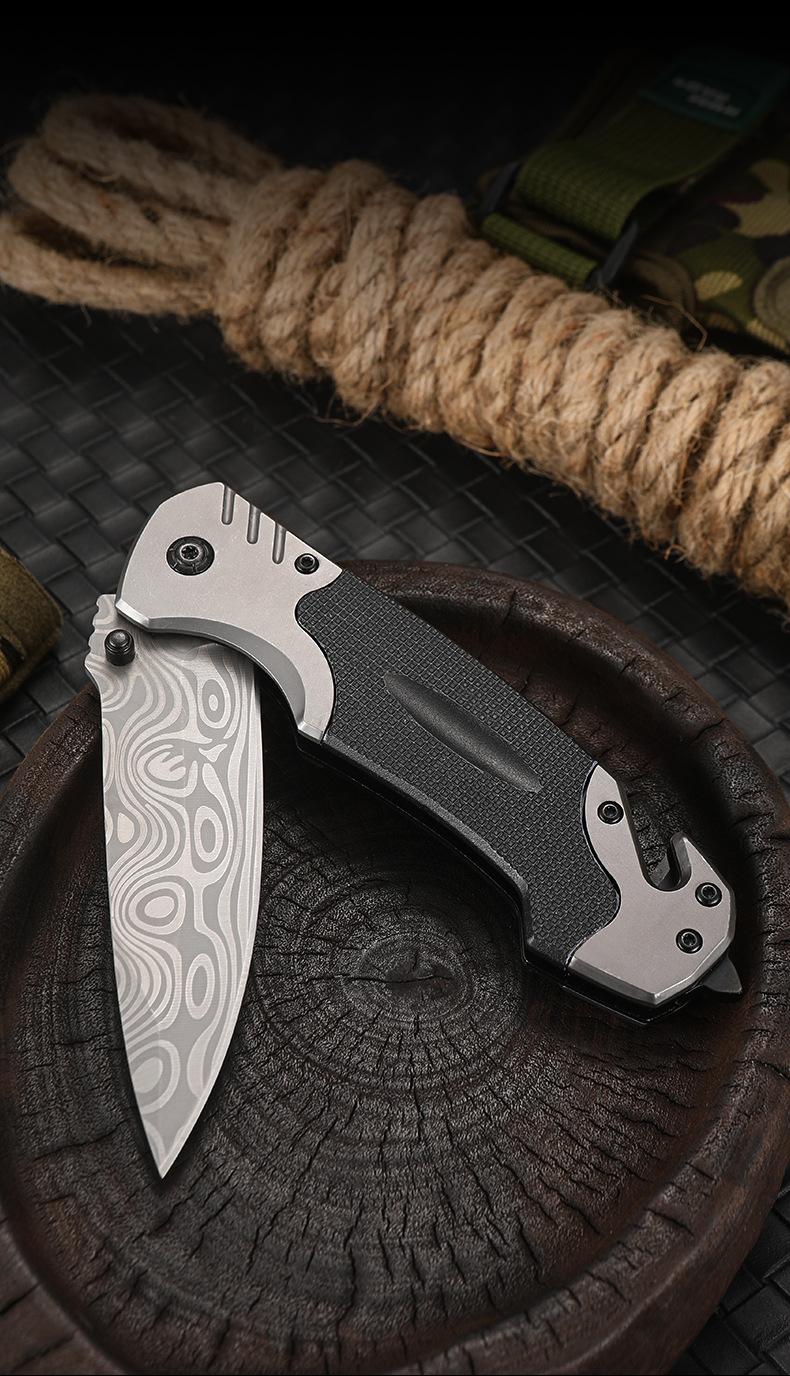 Damascus Tactical Survival Knife G10 Handle Camping Folding Knife Stainless Steel Outdoor Pocket Knife