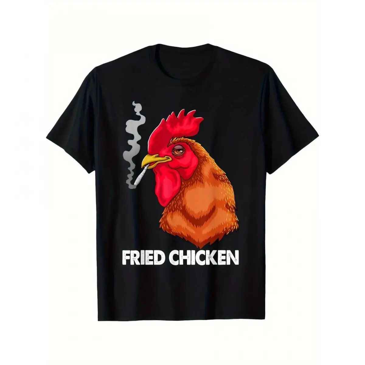 Fried Chicken T-shirt With Fancy Print, Casual Comfy Tee, Trendy Short Sleeve Top For Summer Daily Wea