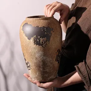 Rustic Ceramic Vase, 10.6 Inch Wabi Sabi Decorative Pottery Flower Vase, Vintage Neutral Vase for Centerpieces, Living Room, Shelf, Entryway, Wedding, Table Decoration