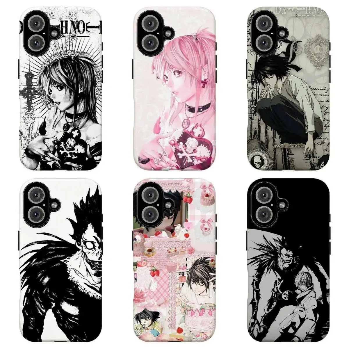 "Death Note" Misa Amane Gothic-Style Phone Case / L & Ryuk Collage Phone Case — Anime protective cases compatible with iPhone 11–17 Pro Max/Plus and Samsung Galaxy S23–S25 series; an ideal gift for girls, boys, or fans.