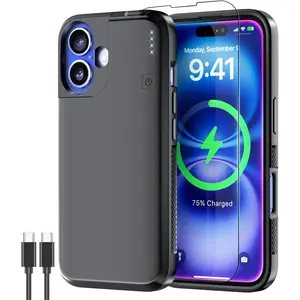 Upgraded Battery Case for iPhone 16, 5000mAh USB C Portable Power Bank, CarPlay, Sync-Data Supported, Rechargeable Charger Case Compatible with iPhone 16 6.1", Black