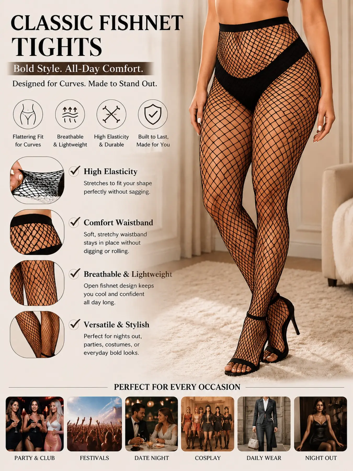 Y2K Style Sexy High Elastic Breathable Fishnet Socks, Perfect for Spring Fall, Ideal for Parties Daily Wear Evening Events, Women's Small Mesh Socks