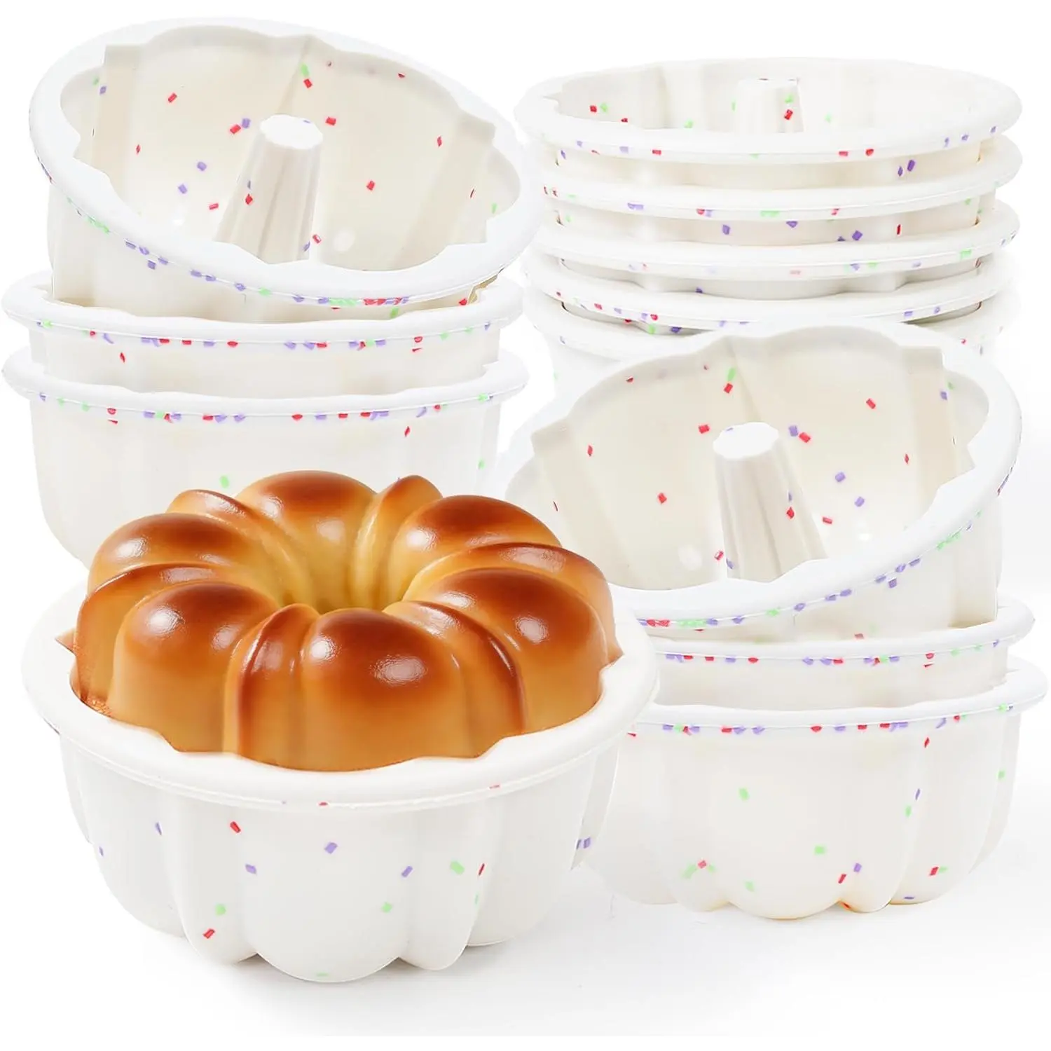 12 Pcs 4 Inch BPA Free Silicone Mini Fluted Tube Cake Pans Nonstick Reusable Flan Jello Molds with Metal Frame for Home Baking Small Business (Cream)