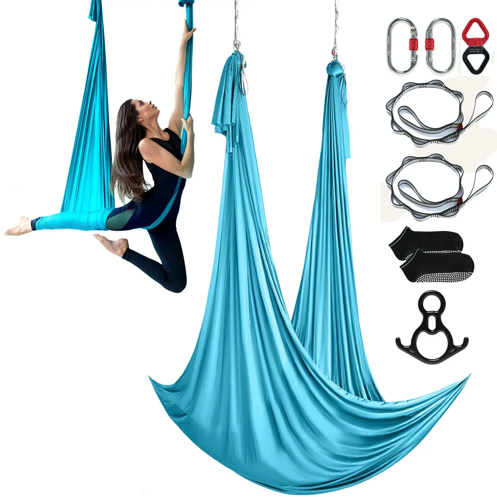 【DealsForYouDays】VEVOR Aerial Silk & Yoga Swing, 11 Yards, Aerial Yoga Hammock Kit with 100gsm Nylon Fabric, Full Rigging Hardware & Easy Set-up Guide, Antigravity Flying for All Levels Fitness Bodybuilding, Blue