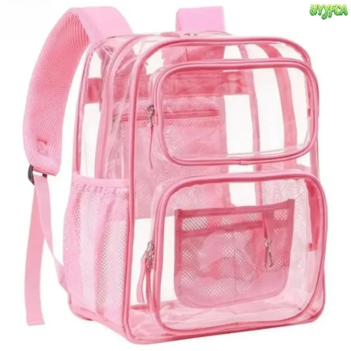 17 Inch Heavy Duty Clear PVC Backpack For School Stadium Security, Reinforced Double Stitch Transparent Bookbag With Multi Mesh Pockets, Water Resistant See Through Laptop Backpack Fits, Adjustable Padded Strap Student Daily Travel Concert Stadium Bag