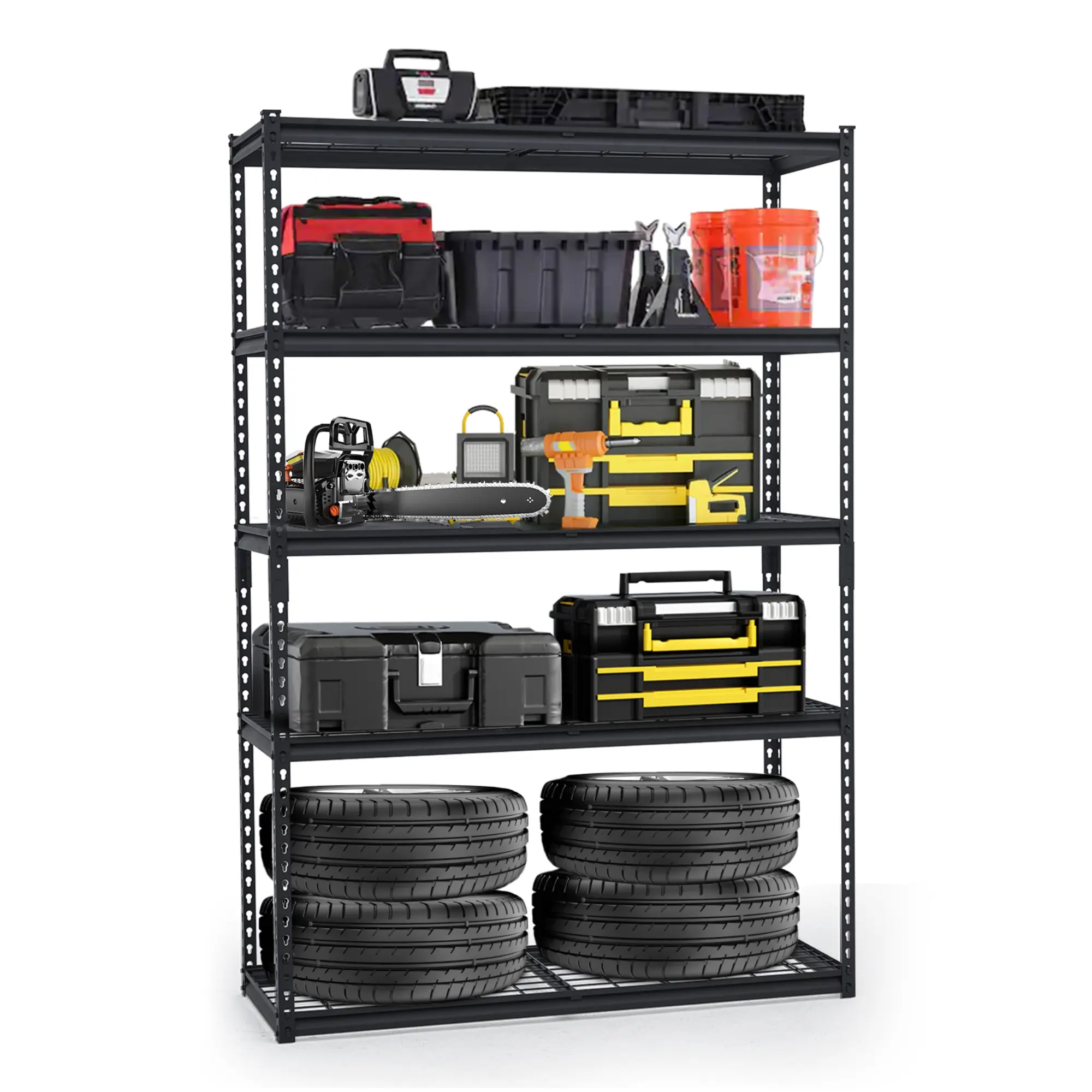 Heavy Duty 5-Tier Garage Shelving, 2500 Lbs Steel Storage Rack – 3 Sizes for Workshop & Basement