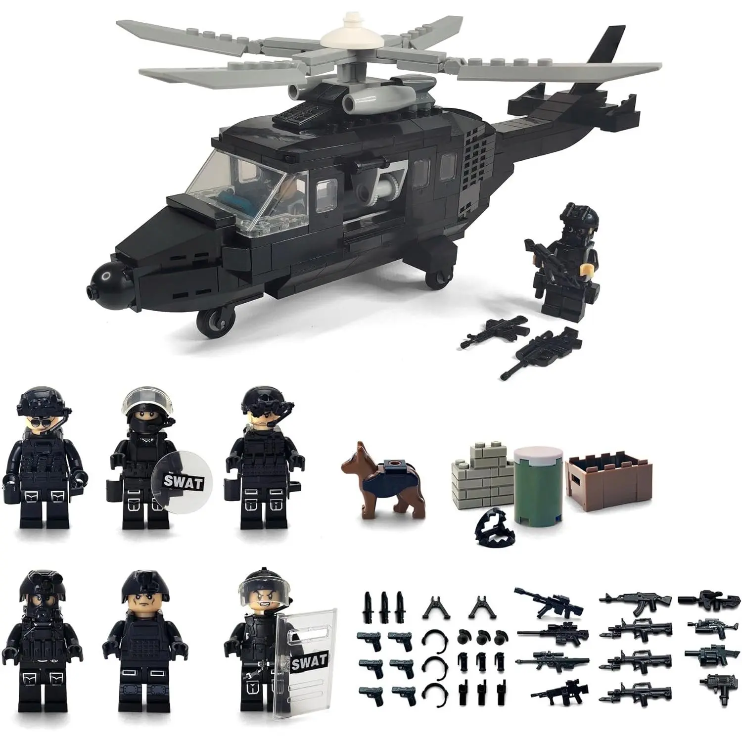 SWAT Police Military Building Block Set| Soldiers Minifigures (8 PCS) + Police Helicopter and Accessories Giftfidget toys