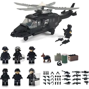 SWAT Police Military Building Block Set| Soldiers Minifigures (8 PCS) + Police Helicopter and Accessories Giftfidget toys
