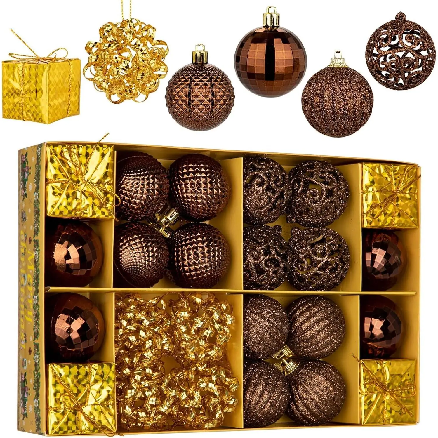 Christmas Ball Tree Ornaments Set, 24ct Brown and  Shatterproof Christmas Ornaments Tree Decorations, 1.9 Inch Decorative   Ornament Bulk for Xmas Holiday Party Decor