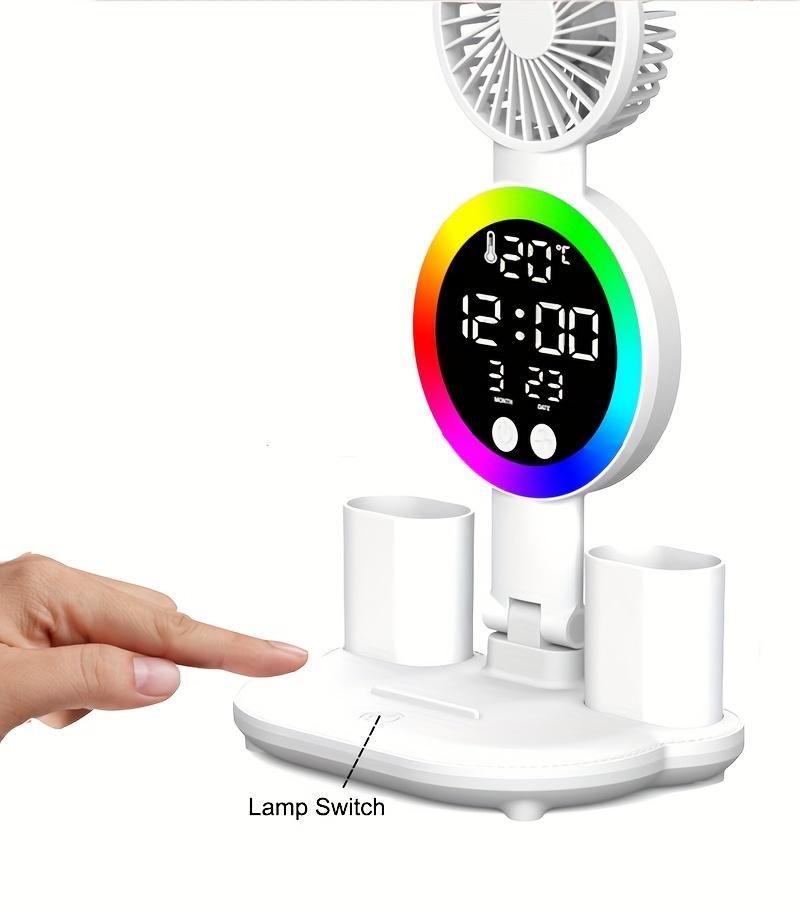 4 Head Eye Protection Desk Lamp for Office Home Room Type-C Powered Multifunctional Reading Lamp with Fan Dimmable Bedroom Nightstand Studying Lights USB Rechargeable