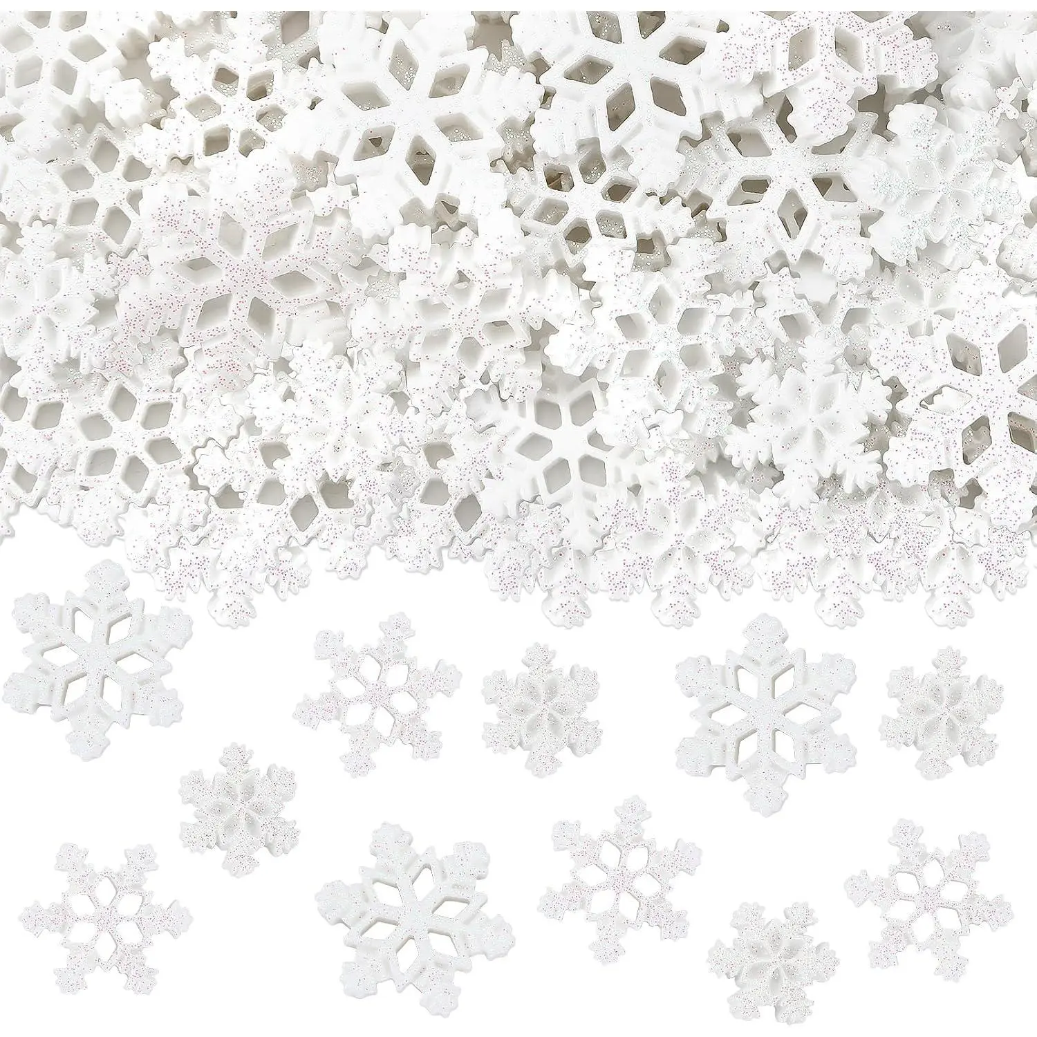 90 count Christmas  Snowflakes, Mini Snowflake for Crafts | White Glitter , Christmas Tree Embellishments Party  Decor, 3 Sizes Small Ornaments, DIY Crafting Accessories