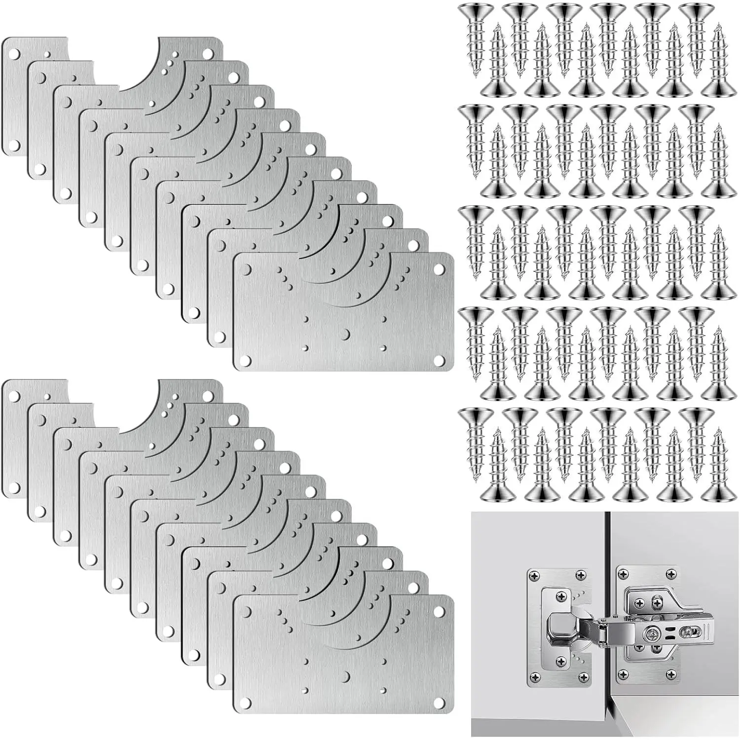 20 count Cabinet Hinge Repair  Kit, Upgraded Half Square Cabinet Hinge Repair Plate Kit Hinges Repairs Board, CabinetHinges Repairs Brackets with Screws (Half-Square)
