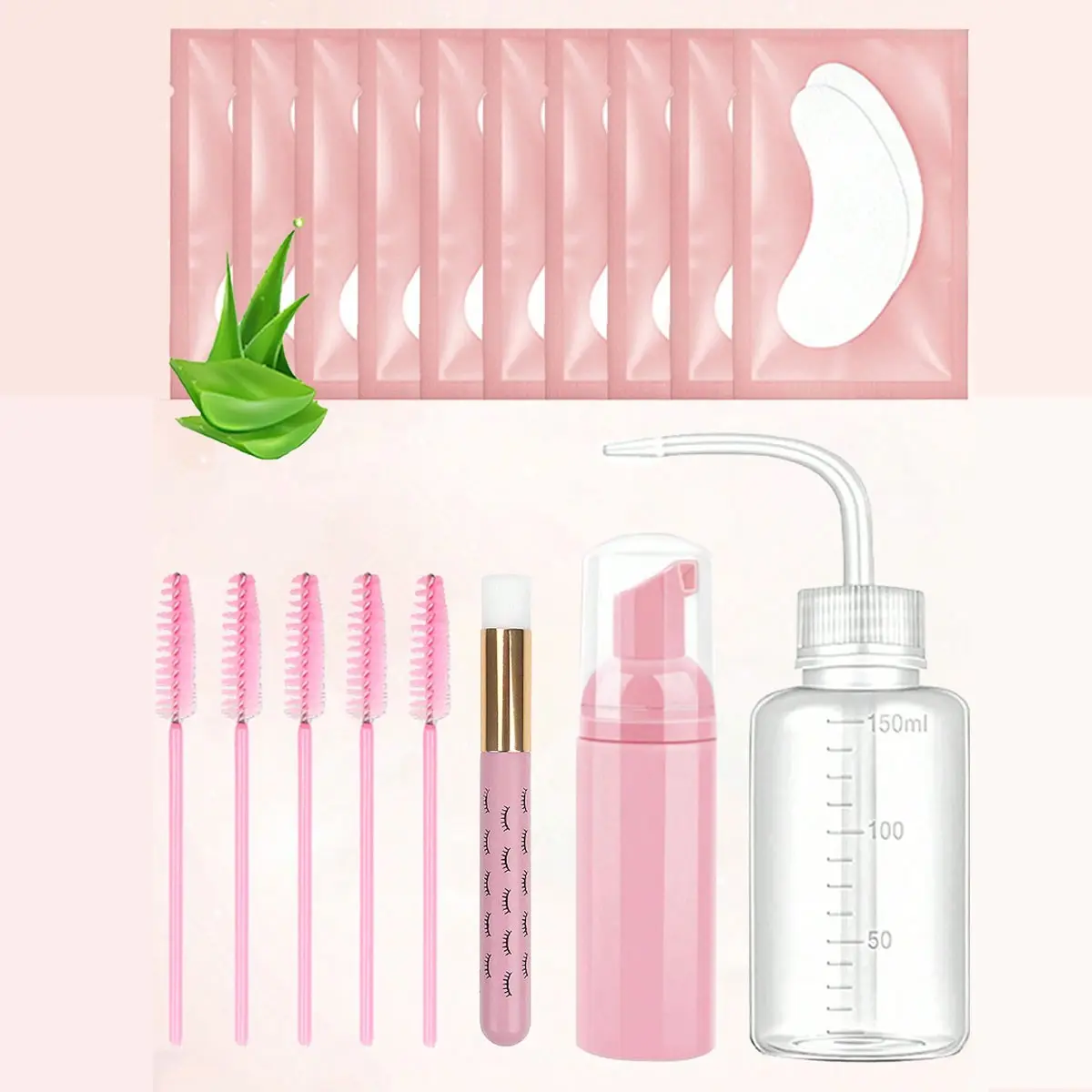 18-Piece Eyelash Extension Cleaning Kit, Includes Eyelash Shampoo Brush, Soap Foam Bottle, Mascara Brush, Gel Pad, Home Salon Beauty Tools