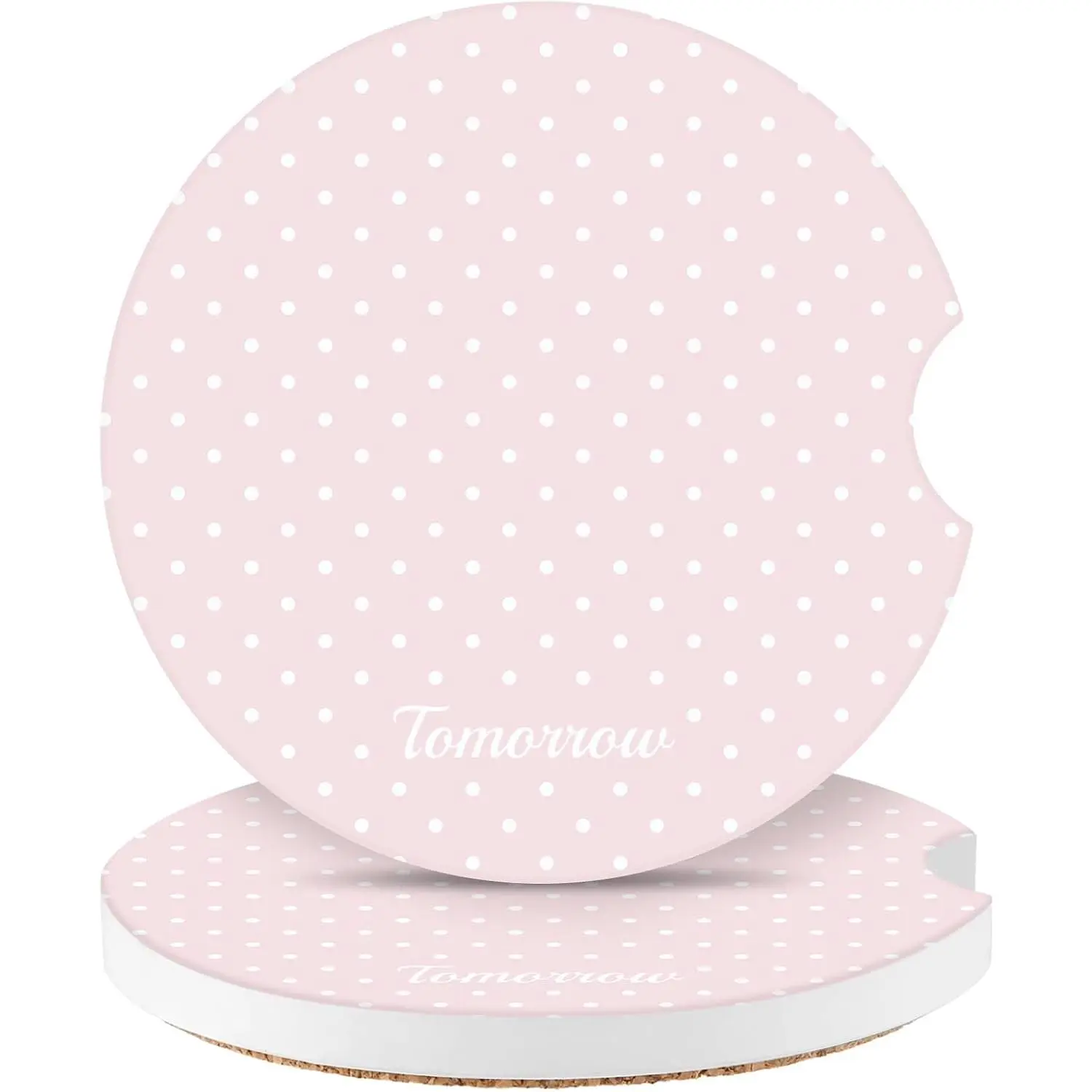 70s Retro Aesthetic Ceramic Stone Drink Coasters Set (2 Pack) - 2.56in Finger Notch Polka Dot, Heat Resistant Anti-Slip Cork Base Mats, Car Accessories for Auto Cup Holders, Car Interior Mods with Slip Prevention