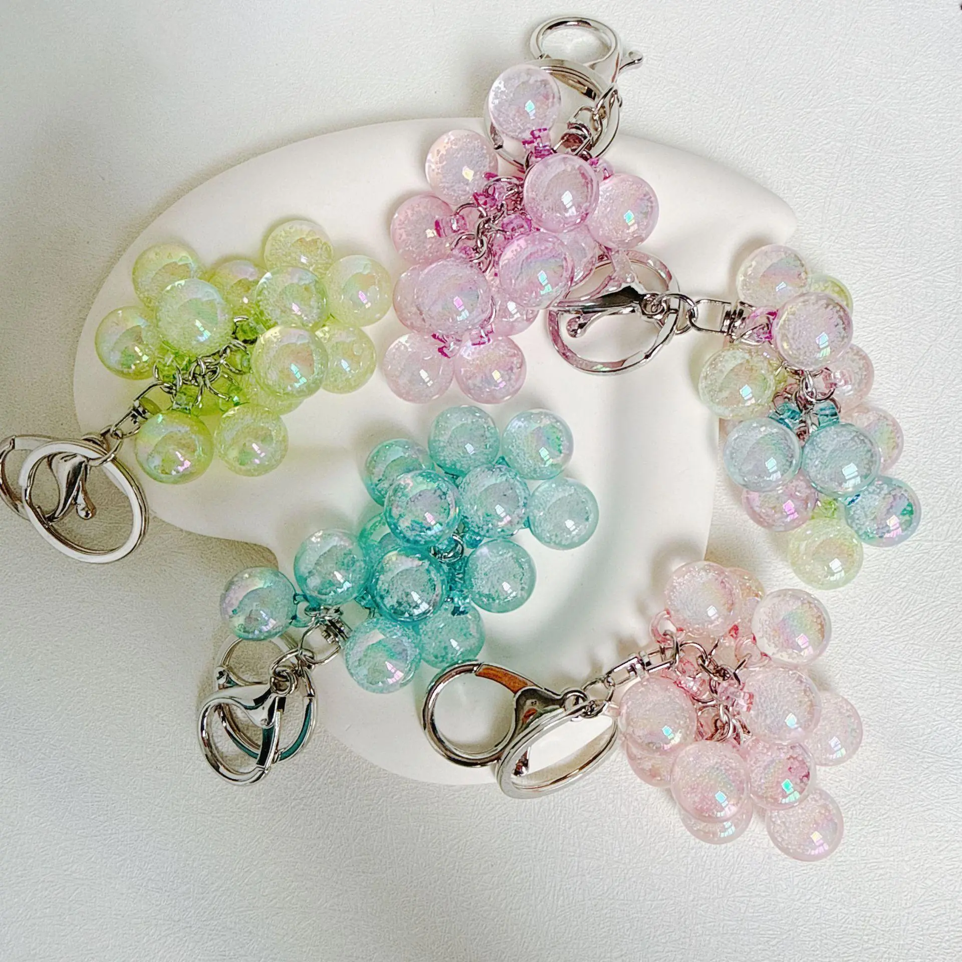 Cute Bubble Jelly Grape Cluster Keychain Set (1/2 Pcs), Emulational Fruit Pendant, Fashion Key Ring for Car Keys & School Bags, Ideal Gift for Students