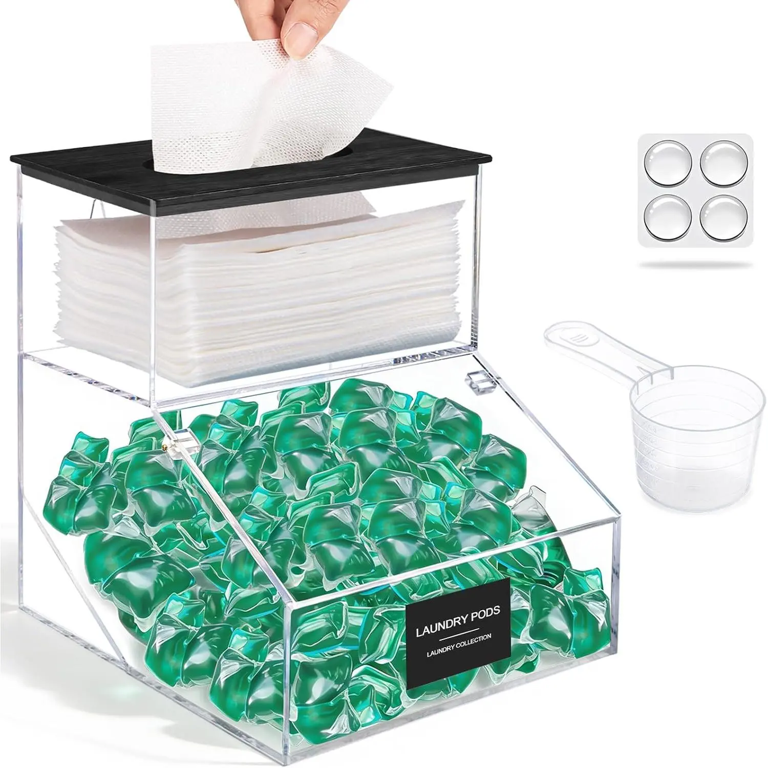 2 in 1 Dryer Sheet Holder & Laundry Pods Container, Laundry Detergent Organizer Container with Lid,  Laundry Room Organization Storage Containers with Labels, Dishwasher Pod Holder
