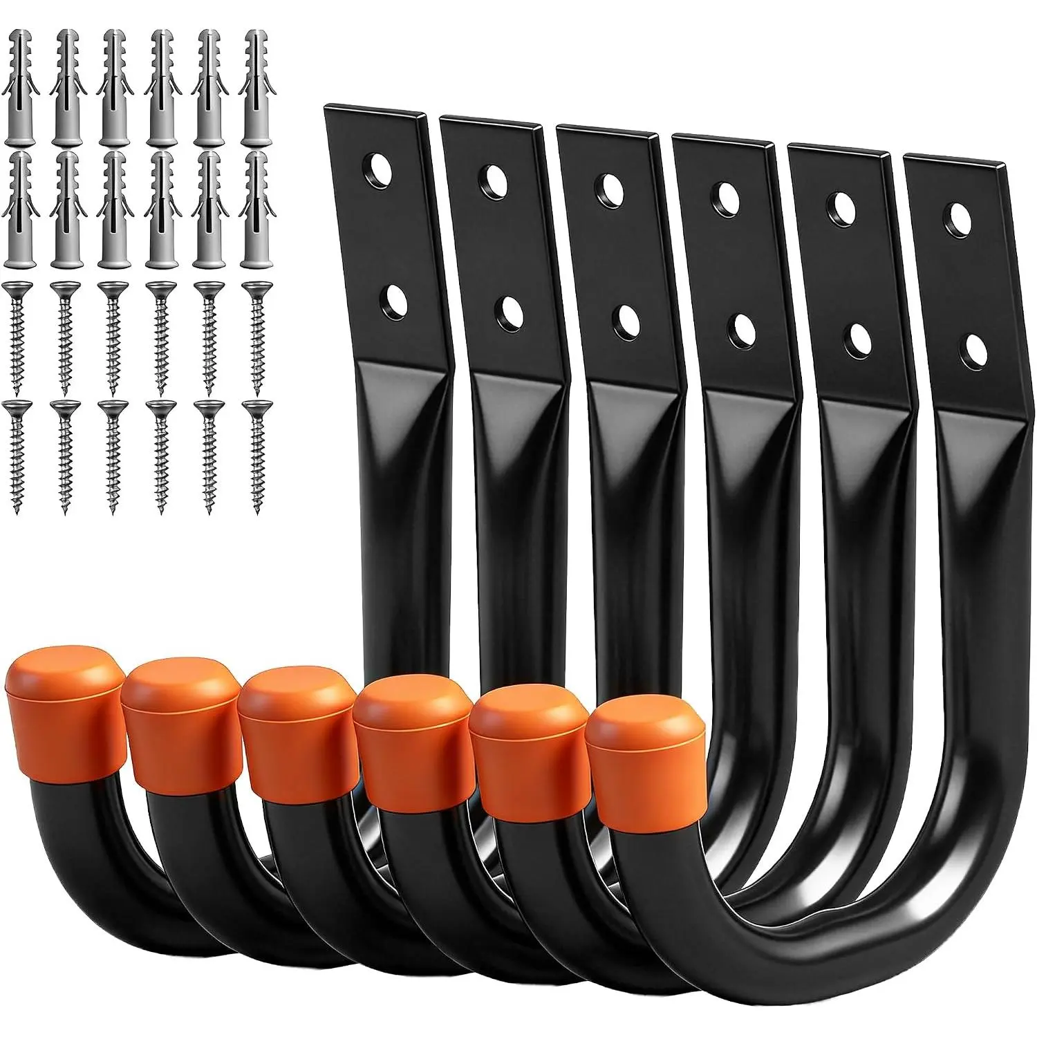 6-Pack Heavy Duty Metal Wall Hooks, Large Garage Storage & Organization Hooks for Tools, Extension Cords, Ladders, and Bags, Wall Mount J Hooks for Indoor Outdoor Use, Black