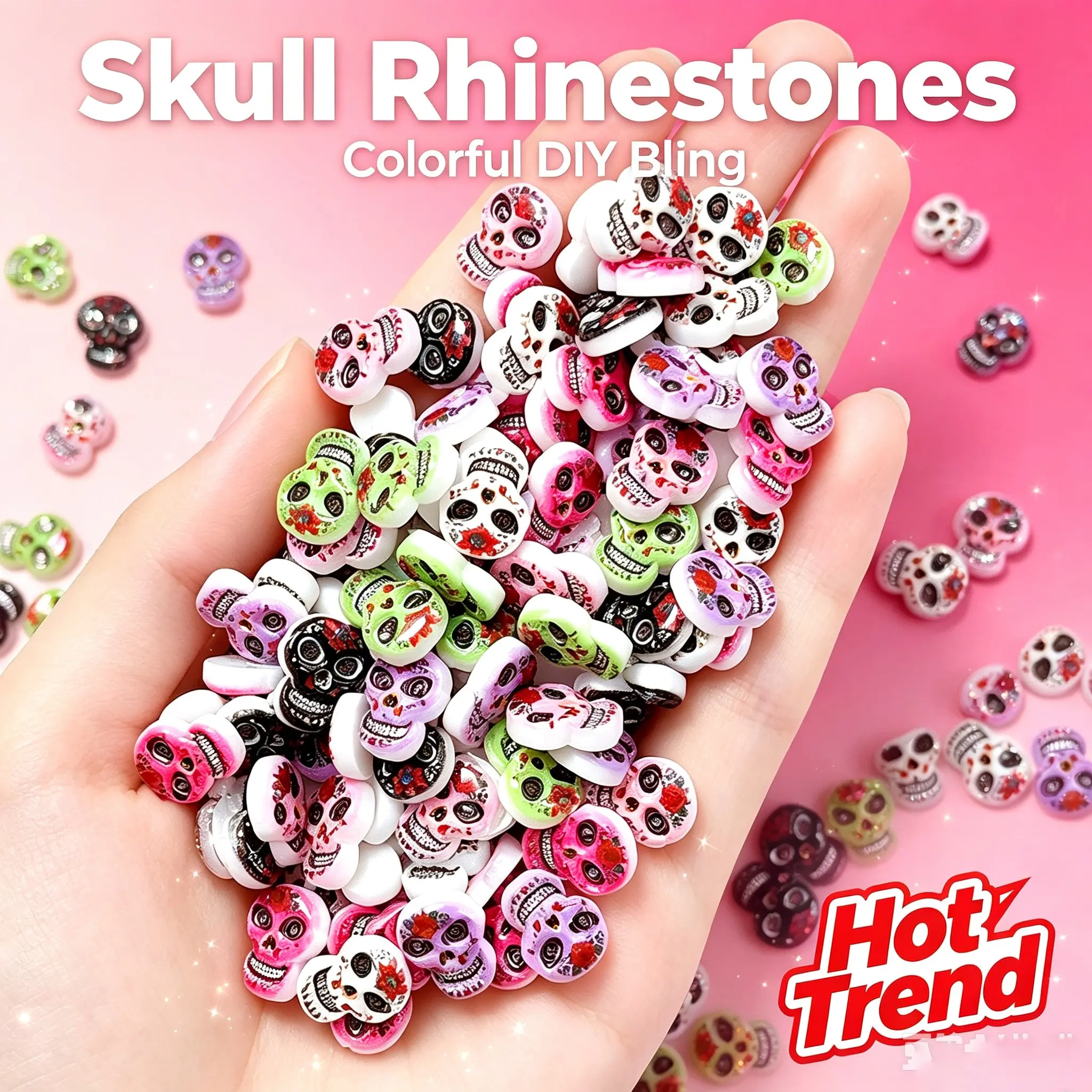 Cute Mini Skull Resin Flat back Charms, Multi color Halloween Sugar Skull Ornaments, DIY Craft Supplies, Cabochons for Crafting。mini skull resin charms，flat back sugar skull cabochons，Halloween DIY craft supplies