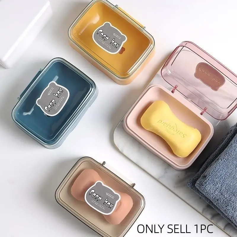 Transparent Plastic Soap Box with Drain System and Lid, Rectangular Bathroom Organizer, Non-Slip Base, Durable for Home, Dorm, Travel, Soap Dish with Drainage