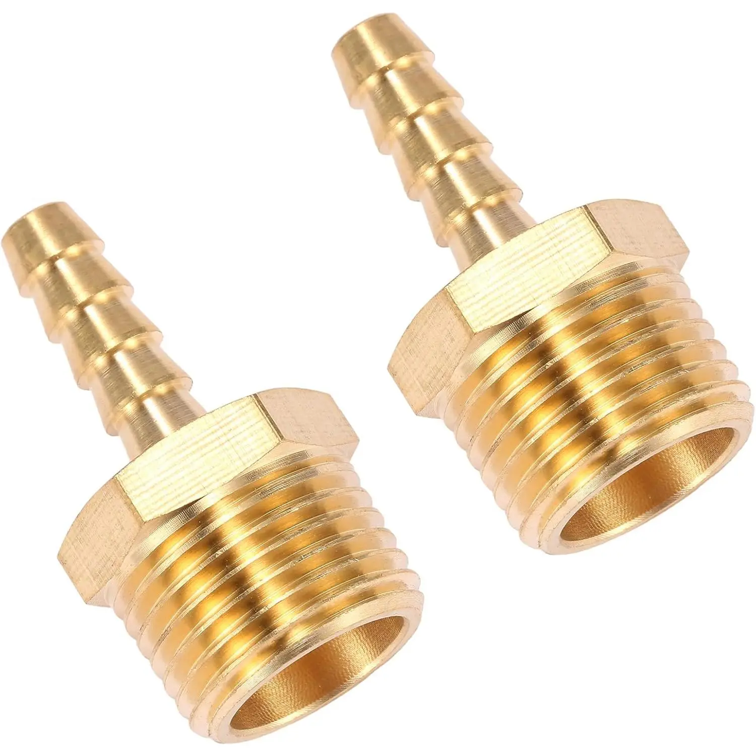 2 Pack Brass Hose Fitting, Adapter, 1/4" Barb x 1/2" NPT Male Pipe