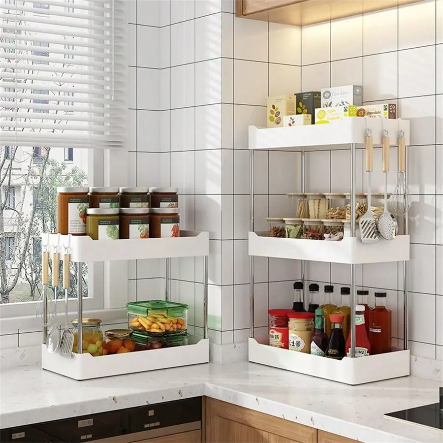 1pc Countertop Plastic Storage Rack, Multi-Layer Bathroom Shelf, Slim Storage Rack for Washstand, Kitchen Organizers & Bathroom Organizer