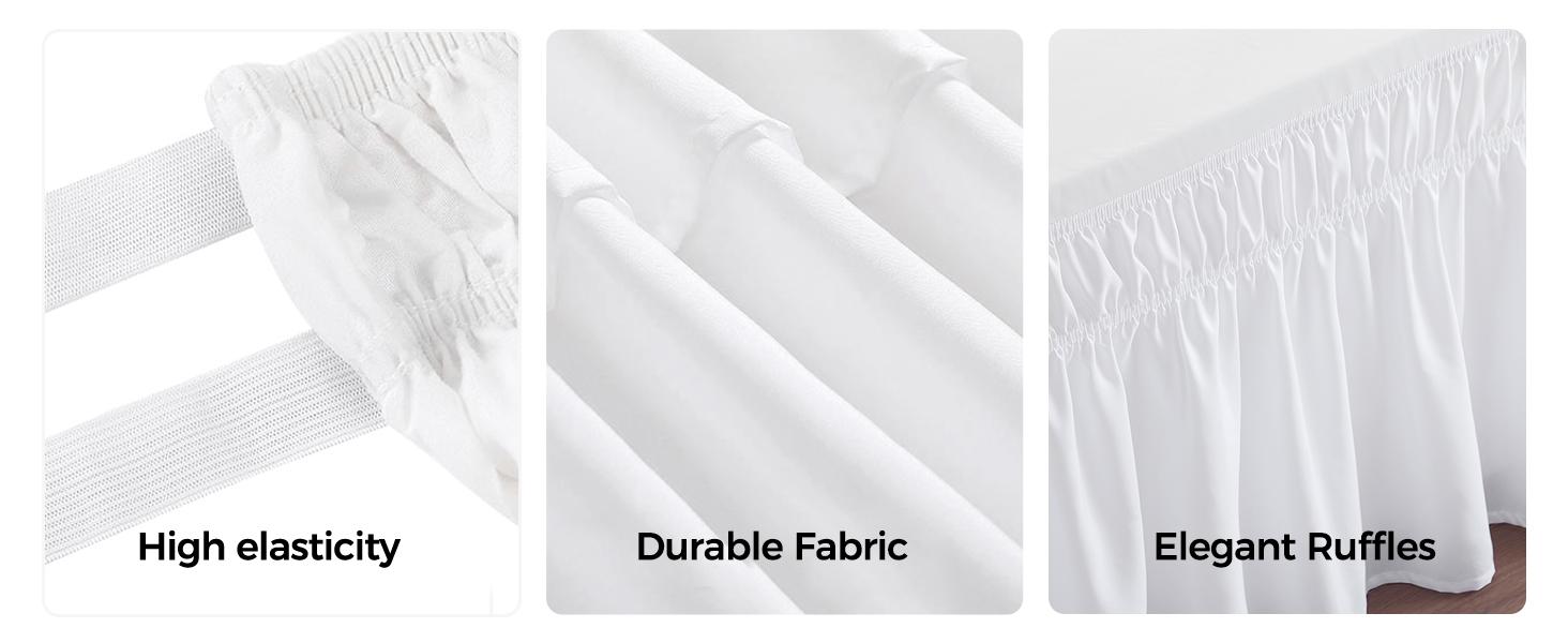 Queen Bed Skirt 14 Inch Drop White, Wrap Around Elastic Bed Skirts Queen Size Dust Ruffle, Bedskirt for Bed Base Machine Washable Easy to Install