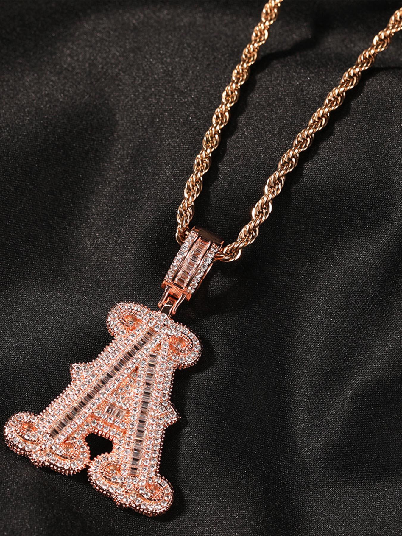 Initials Letter Pendant Necklace, Rhinestone Decor Chain Necklace, Hip Hop Jewelry for Party, Daily Decor, Trendy All-match & Exquisite Jewelry for Birthday Gift