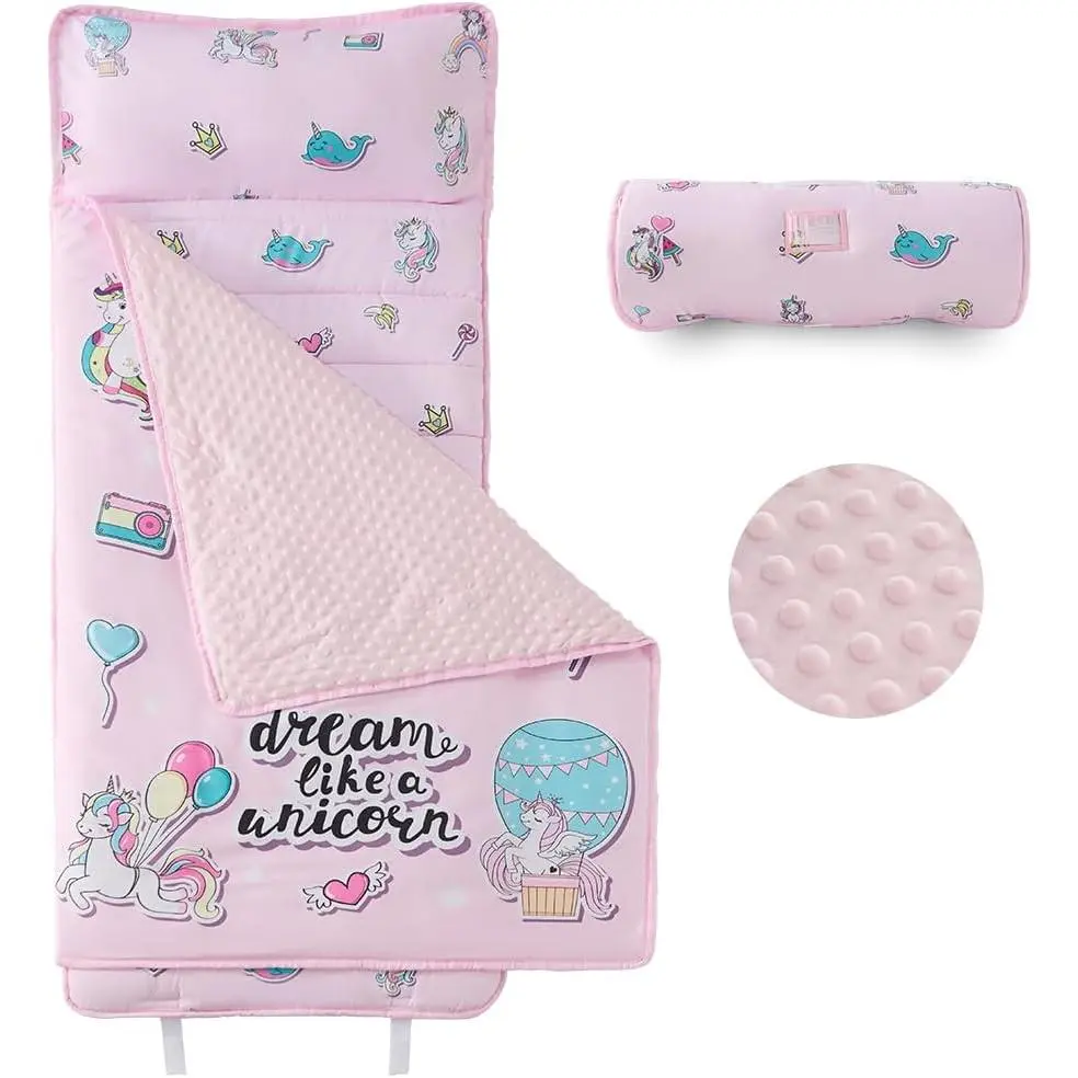 Dinosaur Nap Mat for Toddlers, Minky Sleeping Bag with Removable Pillows and Rollup Design for Preschool & Daycare, Mermaid
