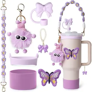 For Stanley Cup Accessories Set I Water Bottle Handle Strap, Silicone Cup Boot, Lipstick Holder, Keychain Charms & Handle Charms,Straw Topper Accessories for Stanley Cups 40oz/30oz