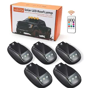5 Pack Solar Powered LED Roof Lamp, 8 Color RGB Changing Strobe Light with Wireless Remote, Enhanced Night Visibility Safety Light for Truck Pickup SUV