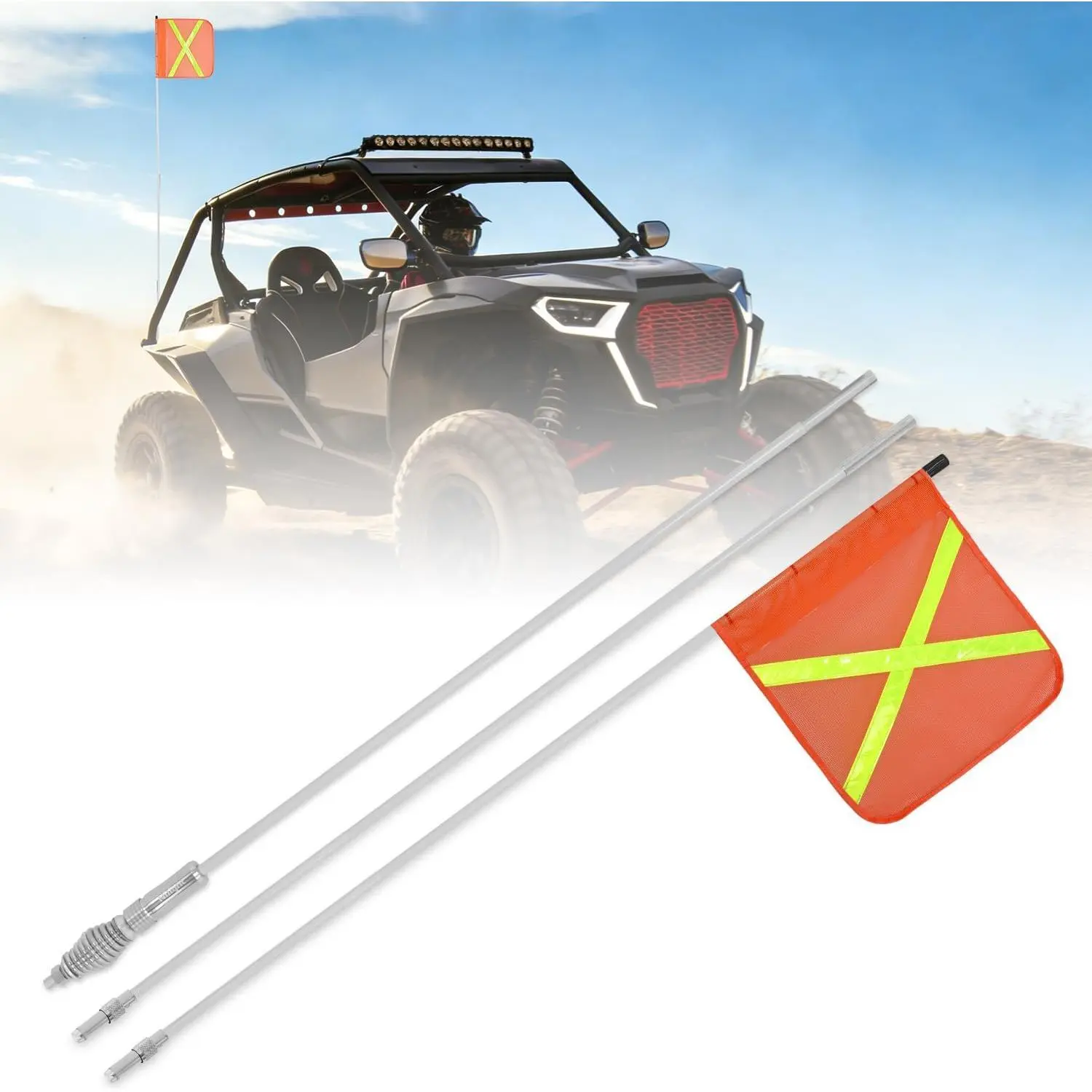 Nilight Safety Flag with Quick-Connect Spring Base & Carry Bag, Adjustable Height 3.4FT, 6.6FT, 10FT, 11.8 Inchx11.8 Inch Heavy Duty PVC Reflective Flag for ATV UTV Offroad Jeep Truck Dune Buggy Boat 4x4s SxS
