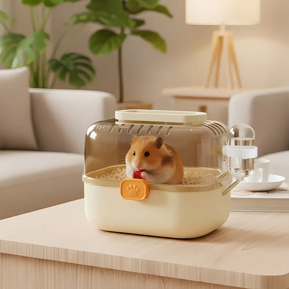 Portable Hamster Travel Carrier Cage, Transparent Breathable Small Pet Carry Box with Water Bottle, Outdoor Transport Habitat for Hamsters, Hamster Cages