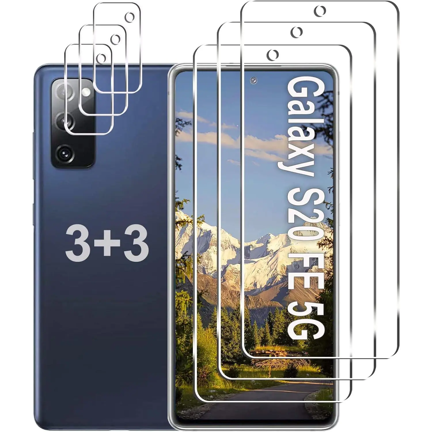 [3+3 Pack]Galaxy S20 FE 5G Screen Protector + Camera Lens Protector, HD Tempered Glass Film, 9H Hardness, Scratch Resistant, Easy Installation, Bubble Free, Screen Protector for Samsung Galaxy S20 FE