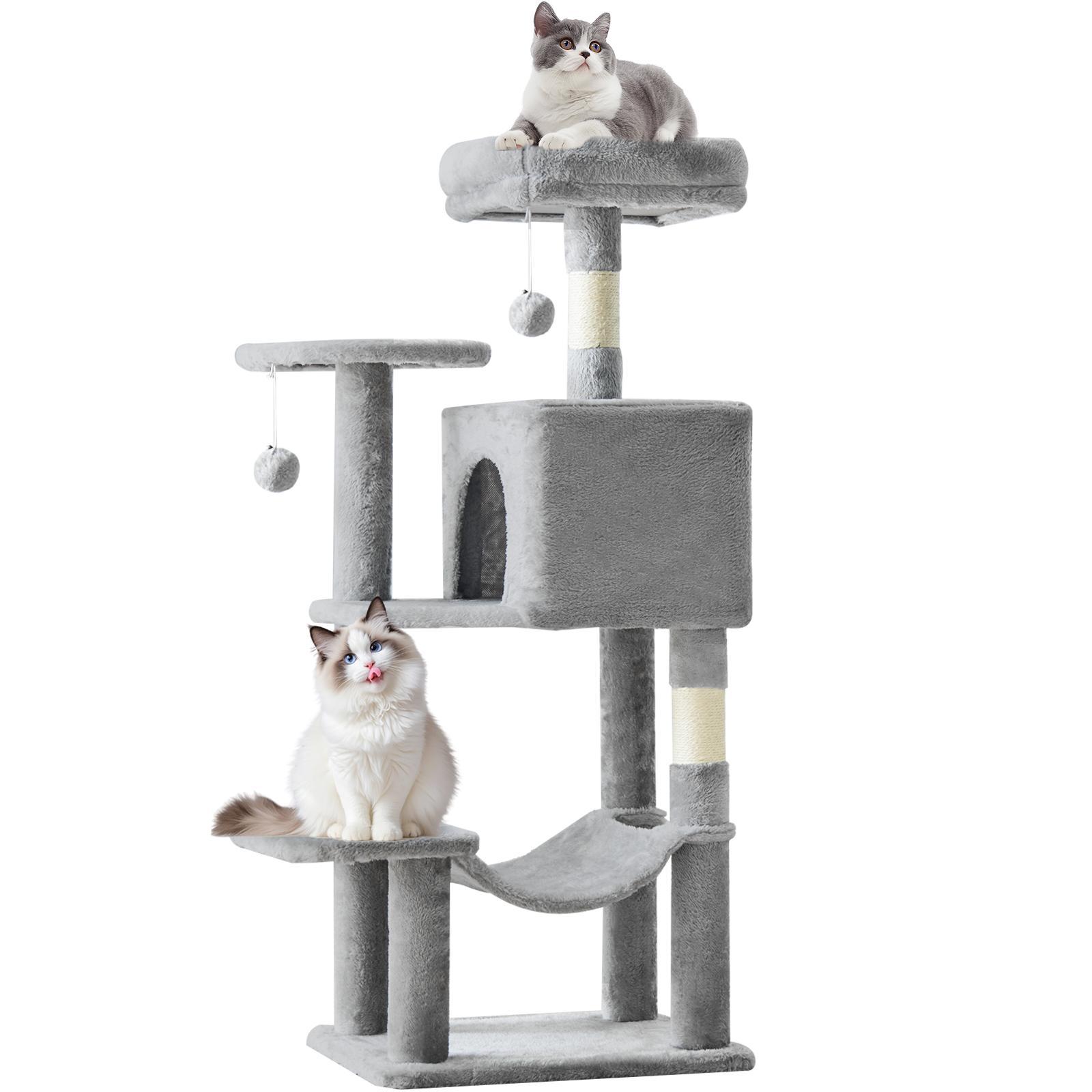 Glam 44" Multi-Level Cat Tree Tower with Sisal Scratch Posts, Extended Platforms & Hammock for 2-3 Cats, Sturdy Base, Vertical Scratcher, Supports up to 44 lbs, Indoor Cat Condo & Play Area