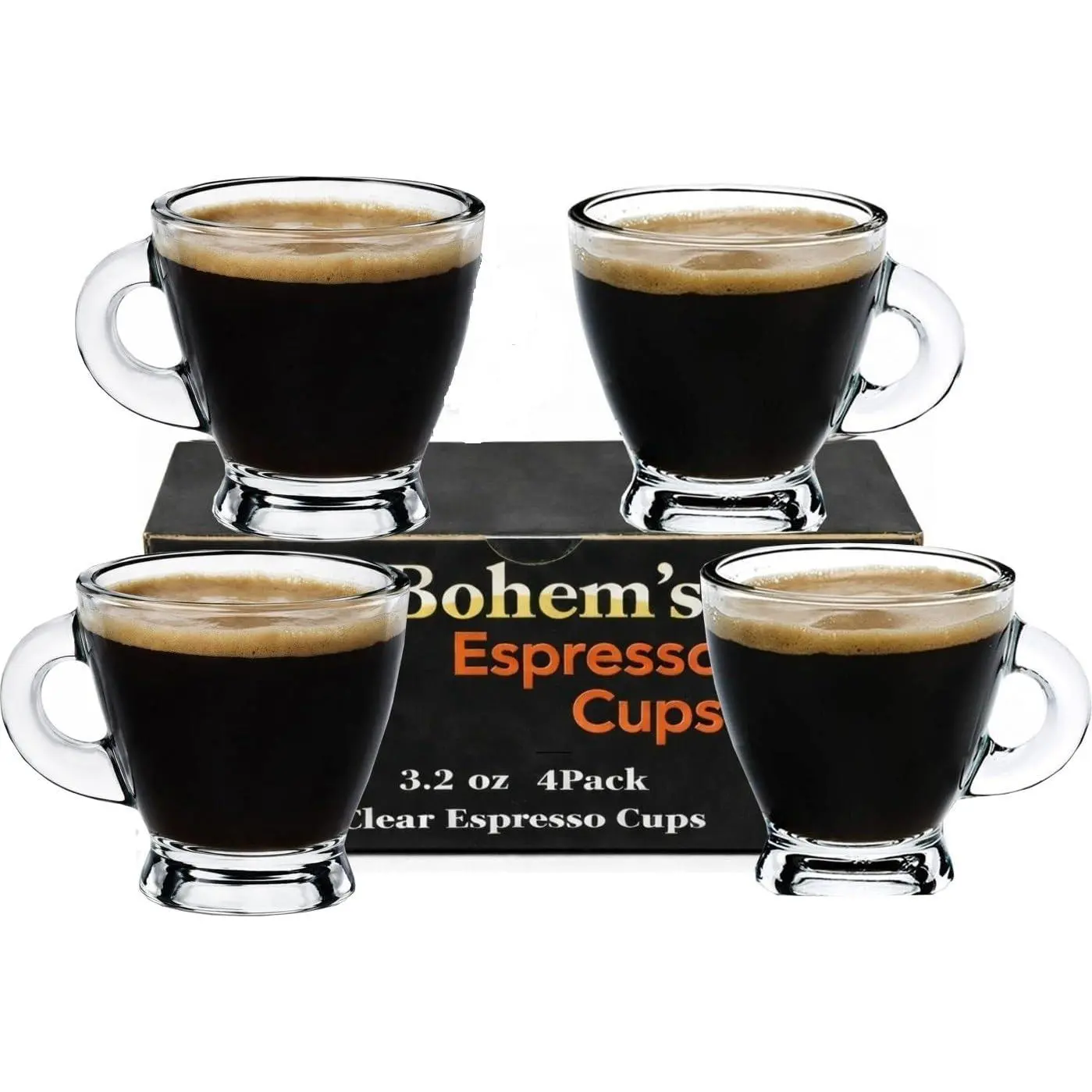 Espresso Cups, 3.2 oz Small Demitasse Clear Glass Espresso Drinkware, Set of 2, Espresso Shot Glasses, Clear Expresso Coffee Cups, Tazas de Cafe Expreso
