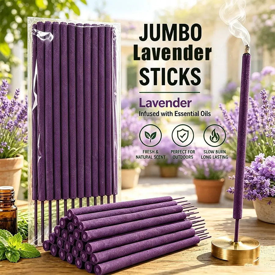 Upgraded Thickened Long Lavender Scented Aromatherapy Stick 27cm, 90-Minute Relaxing Lavender Aroma, Ideal for Yoga Outdoor Camping and Home Use