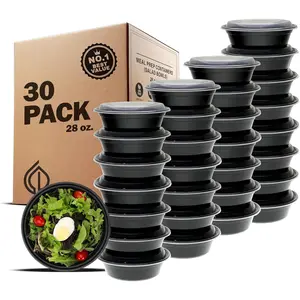 Meal Prep Bowl Containers [30 Pack] Plastic Bowls with Lids for Soup and Salad, Food Storage Bento Box, BPA Free, Stackable, Lunch Boxes, Microwave/Dishwasher/Freezer Safe (28 oz)