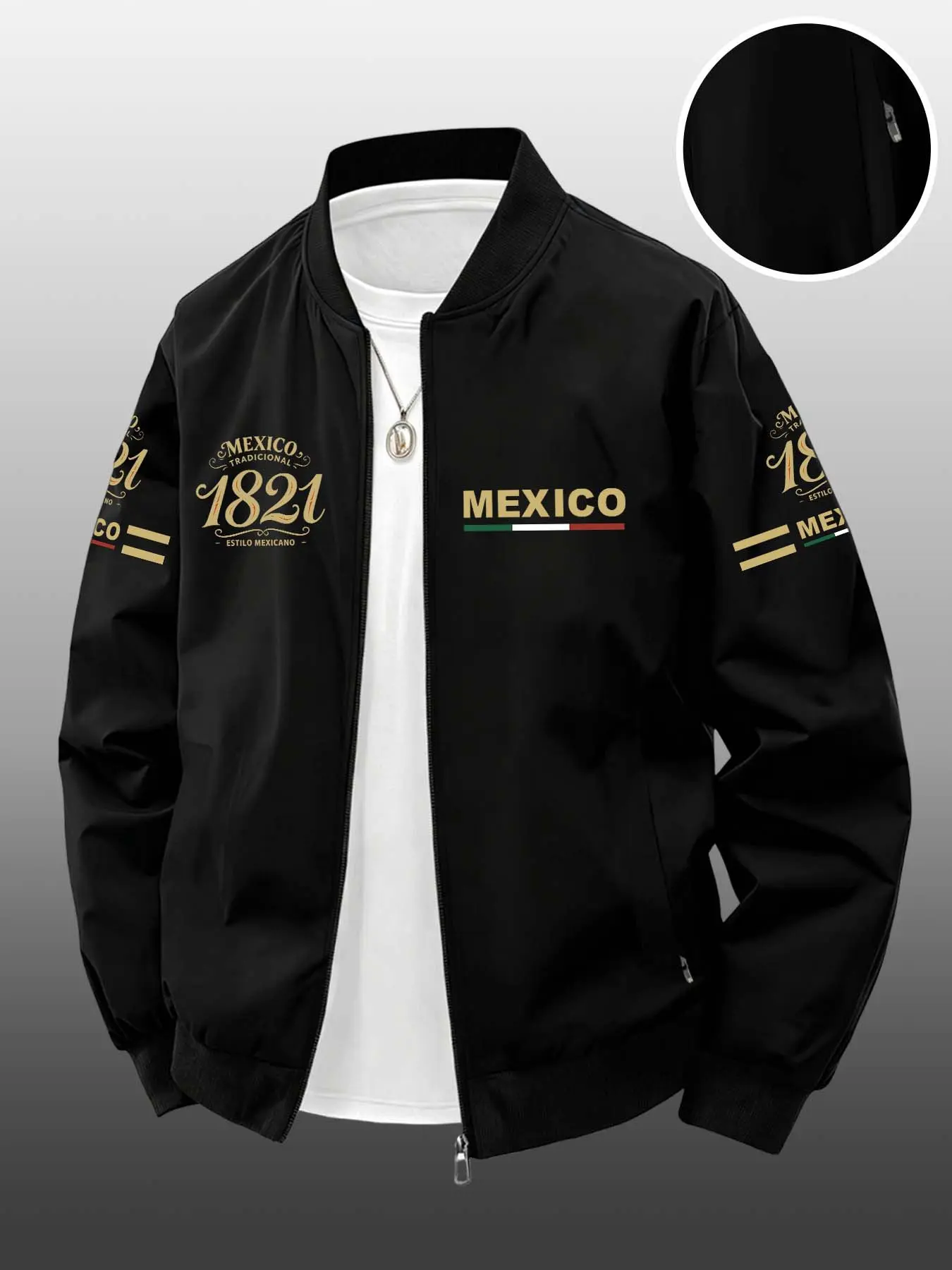 Men's Spring Summer Casual Jacket, Mexico Print, Zip Pocket Design, Loose-Fit, Unlined, Perfect for Daily Wear, Fashion Jacket