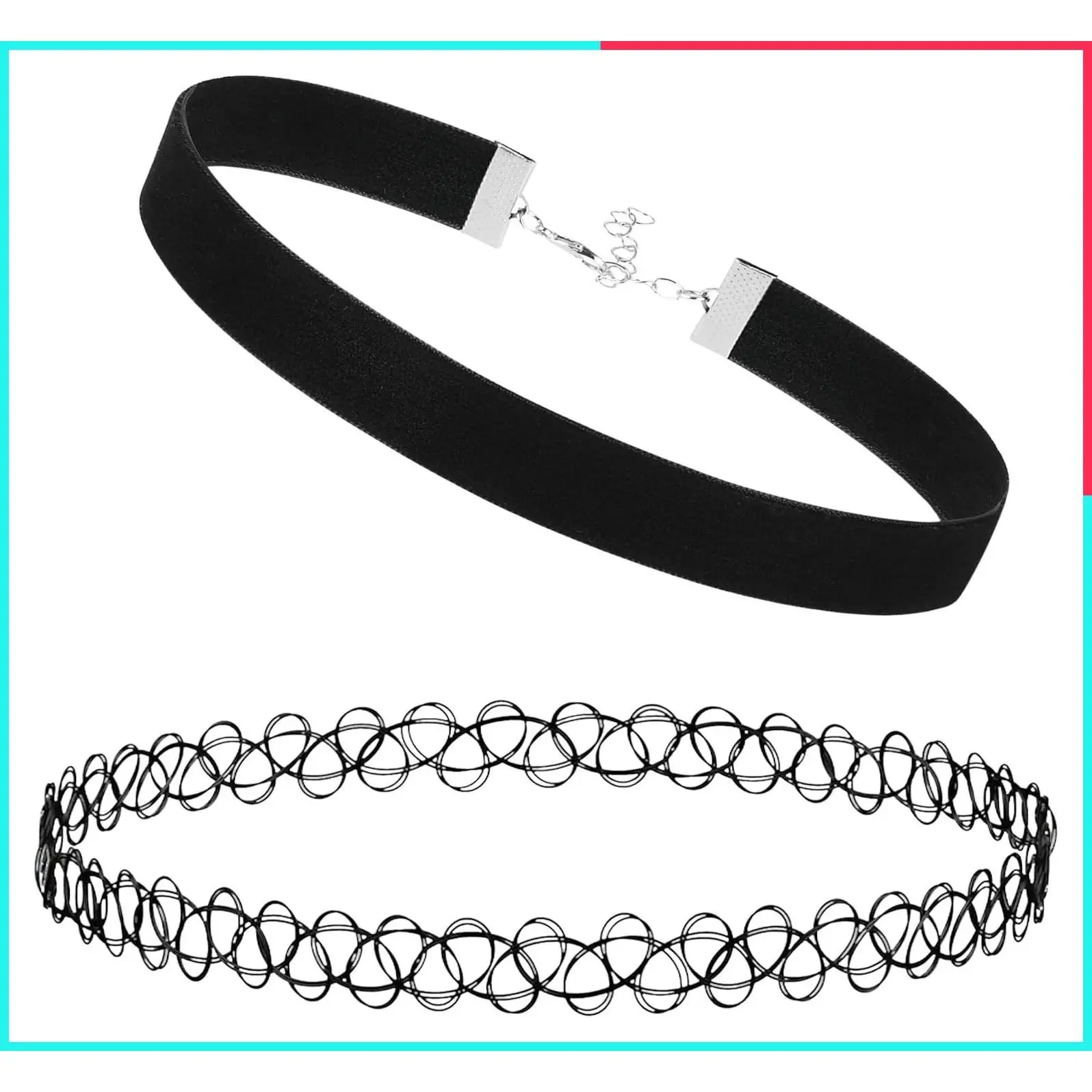 2-Pack Tattoo Choker Leather Necklace Set - 90s Y2K Vintage Collar Necklace for Women - Gothic Emo Punk Rock Femboy Statement Jewelry Accessories