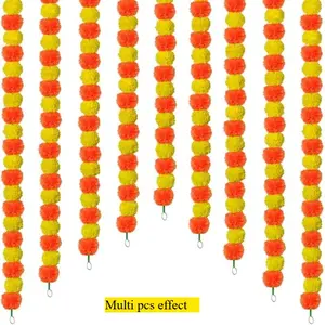 Marigold Garland for Decoration, 5 Pcs Long Strands Artificial Marigold Flowers for Diwali Party, Indian Weddings, Halloween, Christmas, Traditional Indian Decor