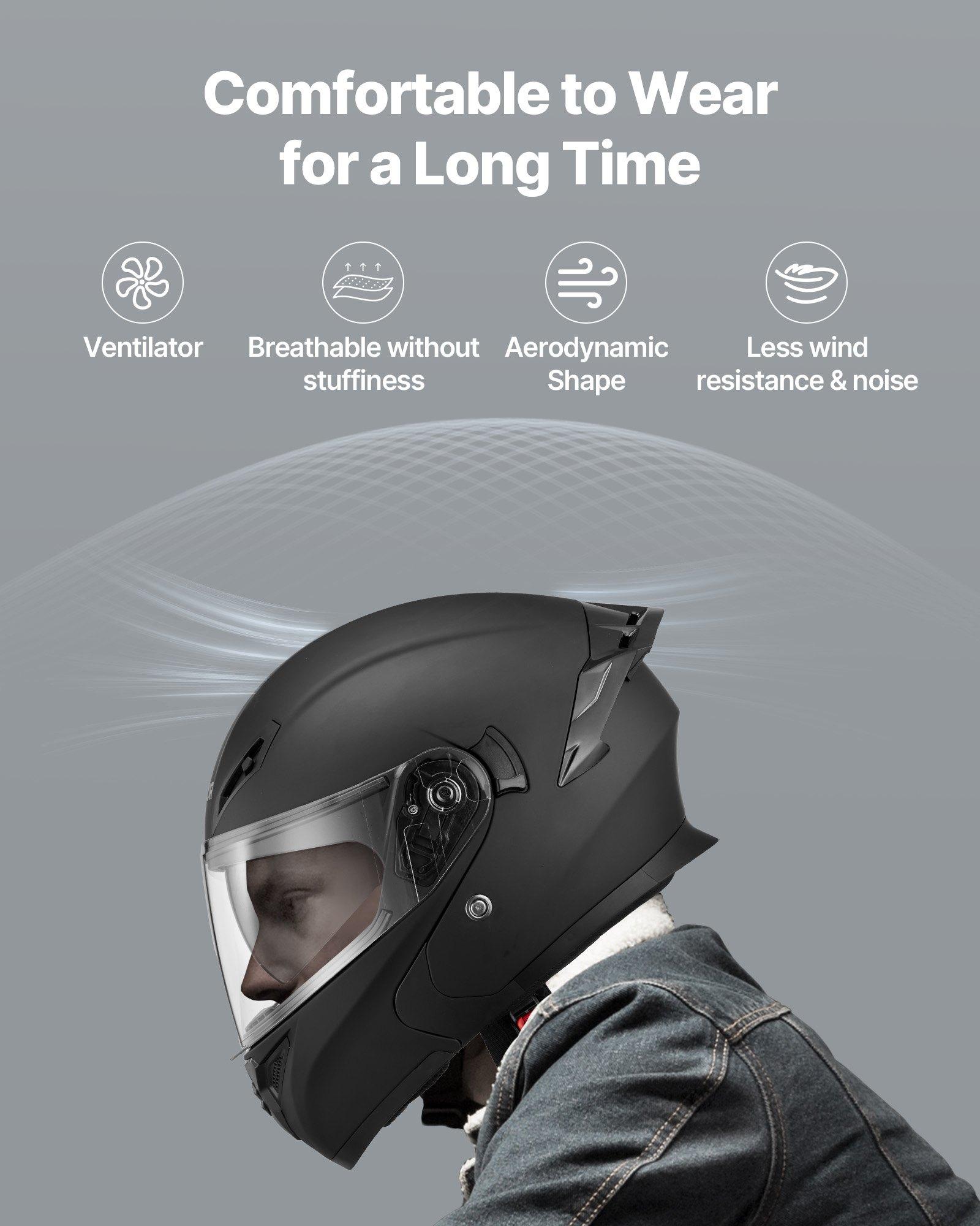 VEVOR Motorcycle Helmet, Modular, Adult Motocross Dirt Bike Helmet with Large Clear Visor, Comfortable Motorbike Racing Street with Detachable Liner for Men & Women, DOT Approved, (Matte Black, M), Abs Shell