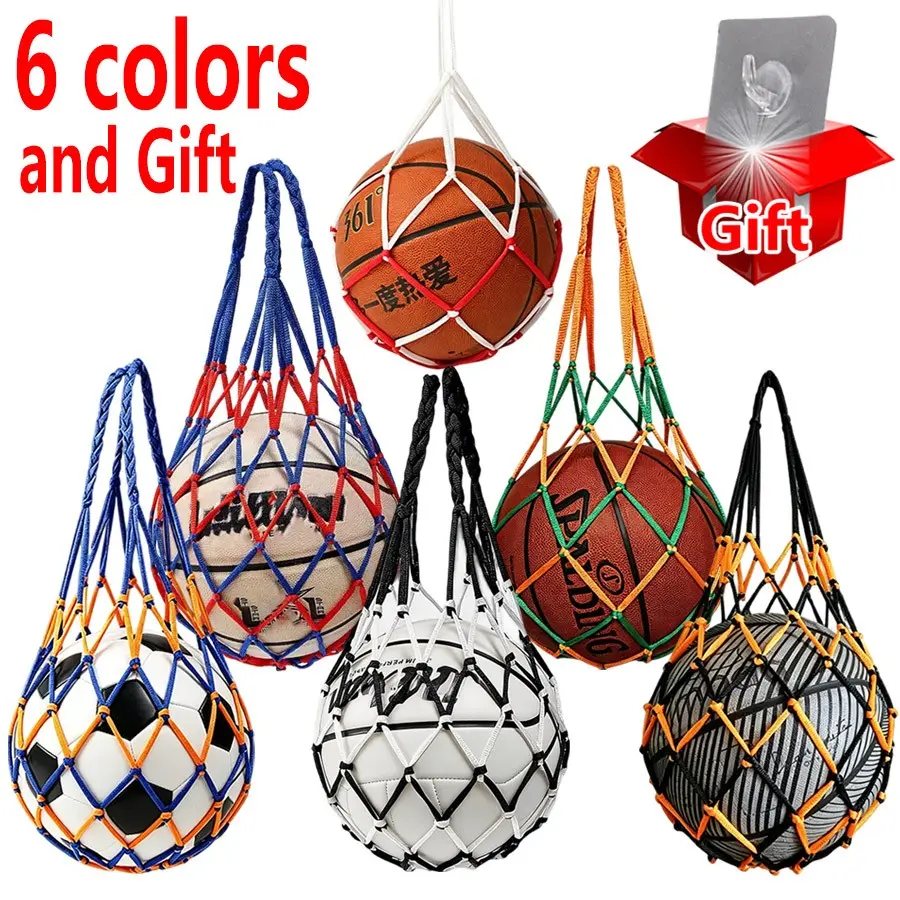 4/2/1 Pcs Thick Nylon Sports Ball Net Bag, 6 colors, Free Hooks Limited Offer, Durable Woven Carry Sack for Basketball Soccer Volleyball Rugby
