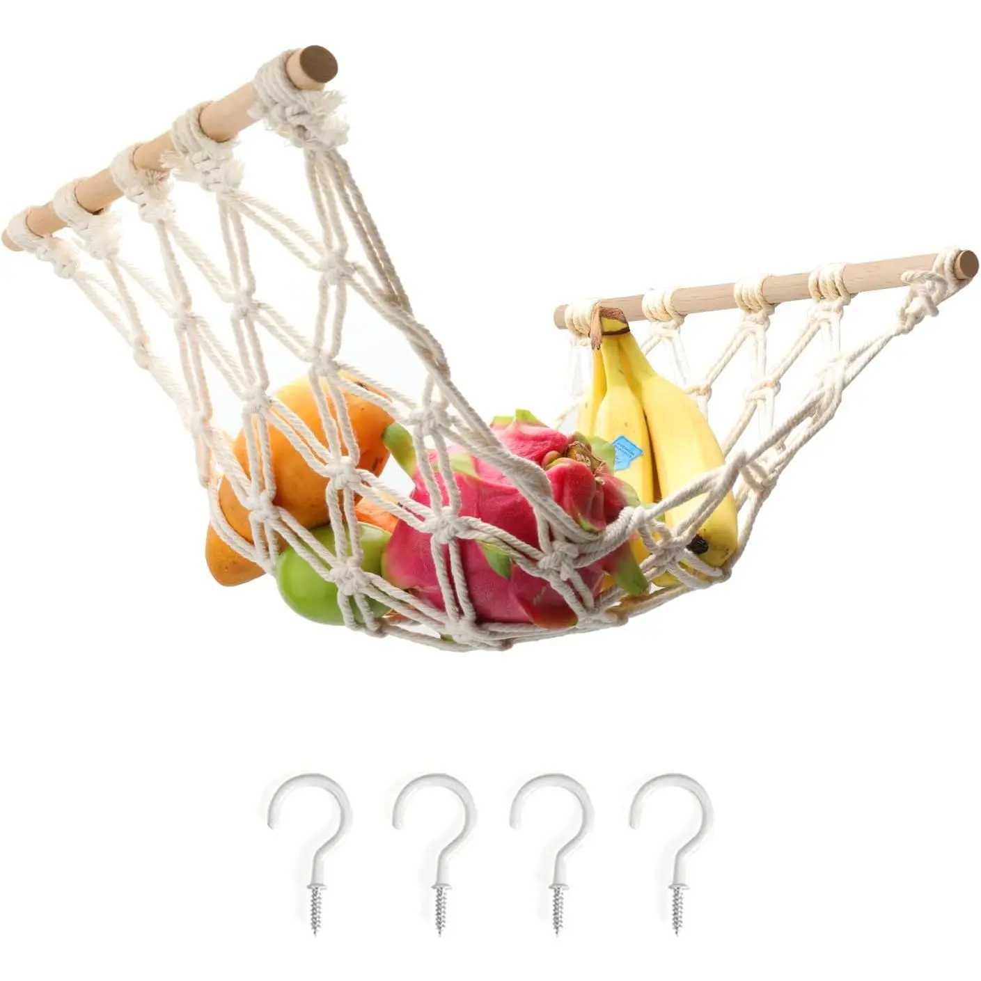 Fruit Hammock with Hooks,  Fruit Basket Under the Kitchen Cabinet for Storing Banana Fruits, Hand-Woven  Basket, Valentine's Gifts for Kitchen Decor, Rectangle