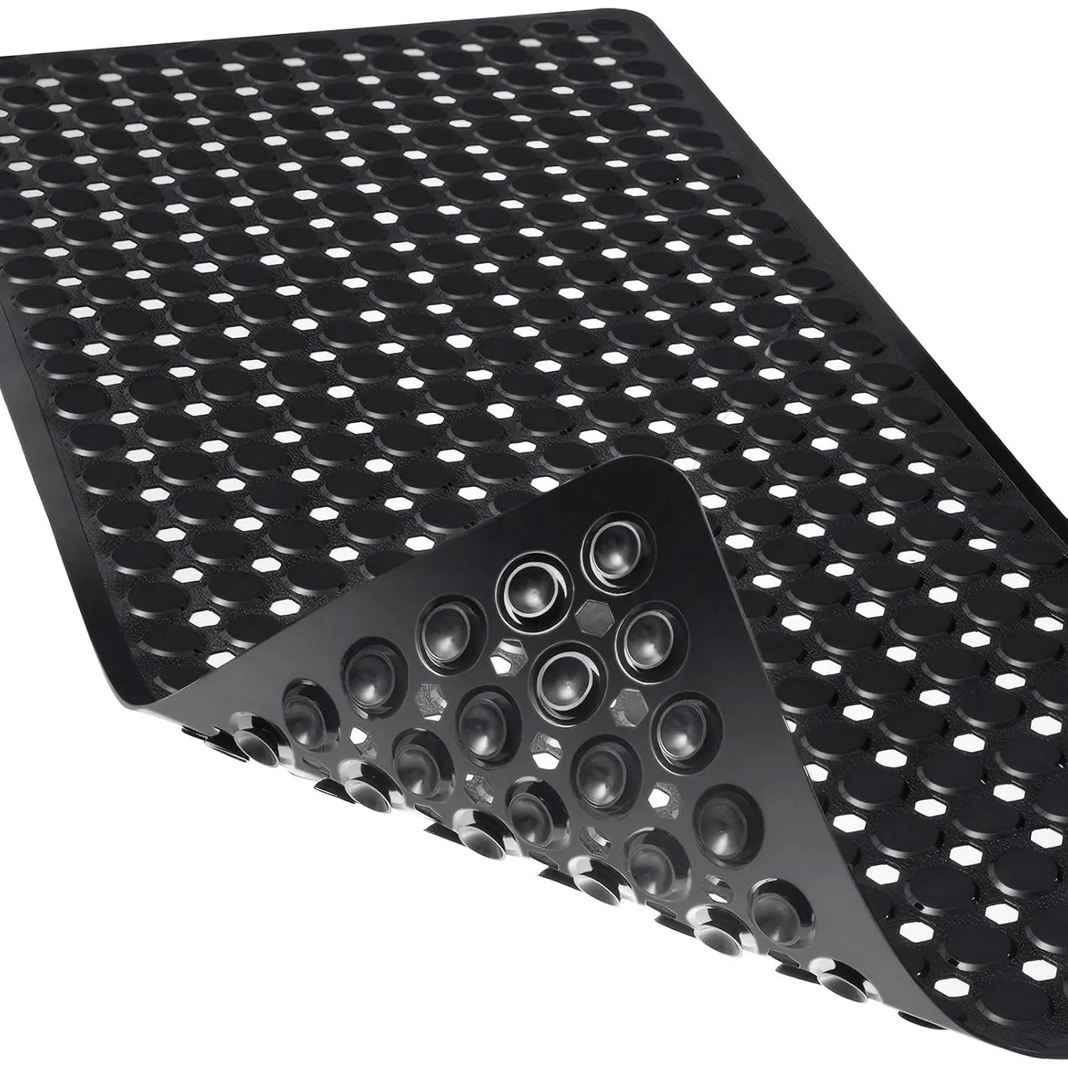 Non-Slip Bathtub and Shower Mats, Power Grip Bath Mat 35 x 16.3 Inch with Suction Cups and Drain Holes for Tub Bathroom Floor Safety, Machine Washable Soft Bathmat, Black