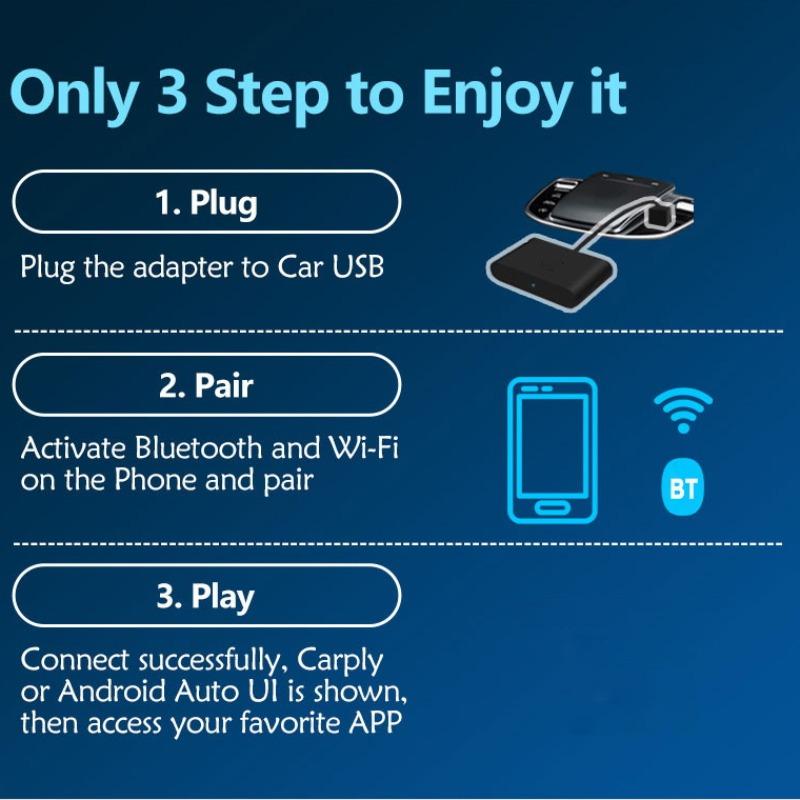 2 in 1 Car Adapter, Wired to Wireless Mini Box Plug & Play Adapter, Bluetooth-compatible WiFi Fast Auto Connect Smart Dongle for CarPlay Android Auto