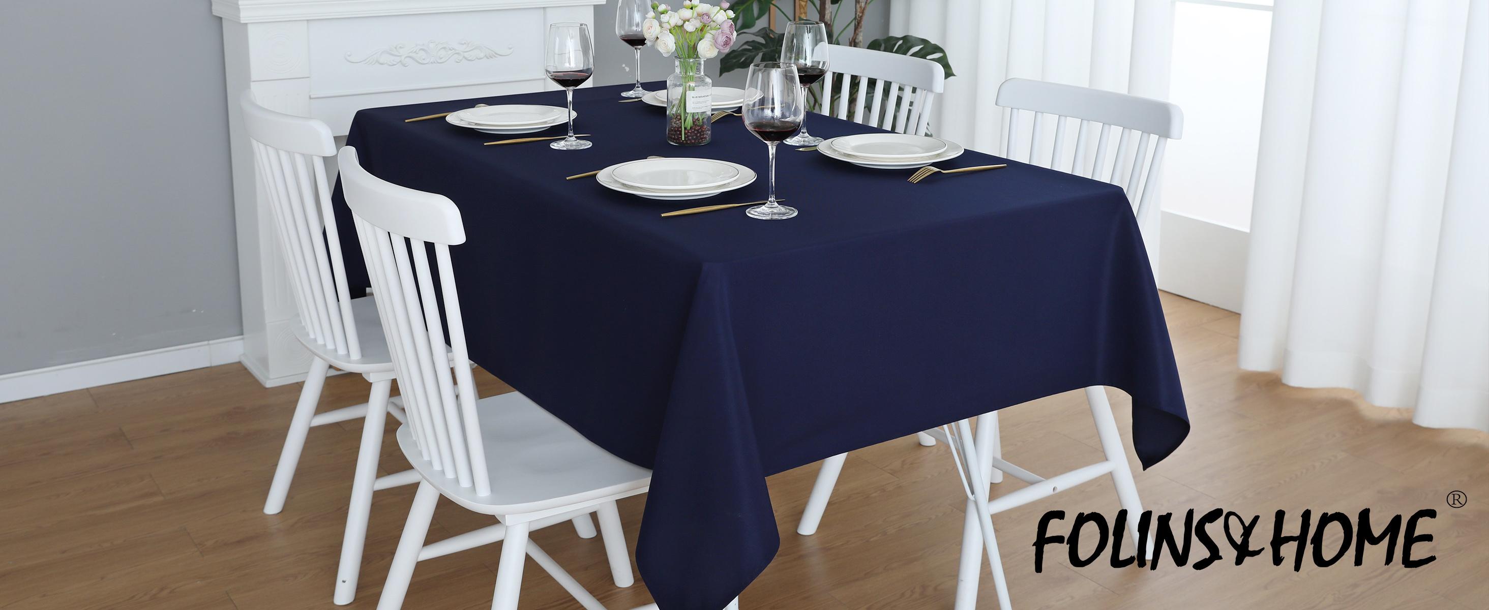 Navy Blue Rectangle Tablecloth Wrinkle Free Waterproof Polyester Table Cloths Spillproof Heavy Duty and Washable Table Cover for Party, Banquet, Indoor and Outdoor-Square/Rectangular