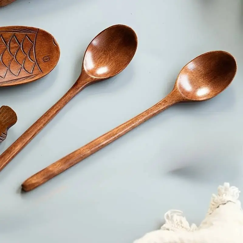 2-Piece Multi-Functional Long Handle Wooden Spoons, Durable Kitchenware, Kitchen Utensils for Cooking, Baking, Camping, Japanese Style Dining Tools