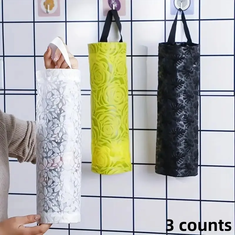 3 Counts Kitchen wall mounted garbage bag storage bag plastic bag collector removable high-capacity shopping bag sorting hanging bag