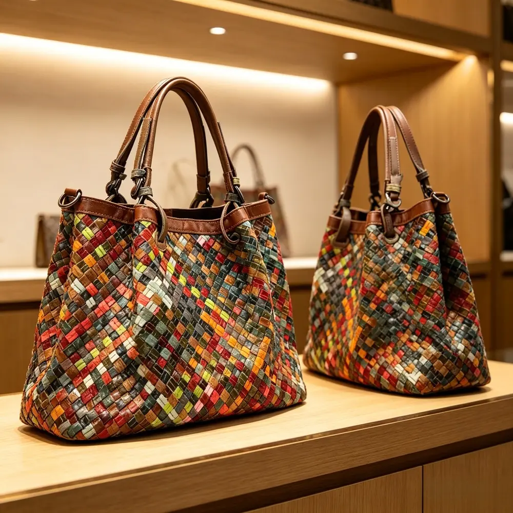 Women's Bohemian Rainbow Multi-Color Plaid First-Layer Cowhide Crossbody Purse, Cowhide Edge, Detachable Adjustable Wide Horizontal Strap, Zip Fastener, Large-Capacity Leisure Bag for Travel, Daily Commuting